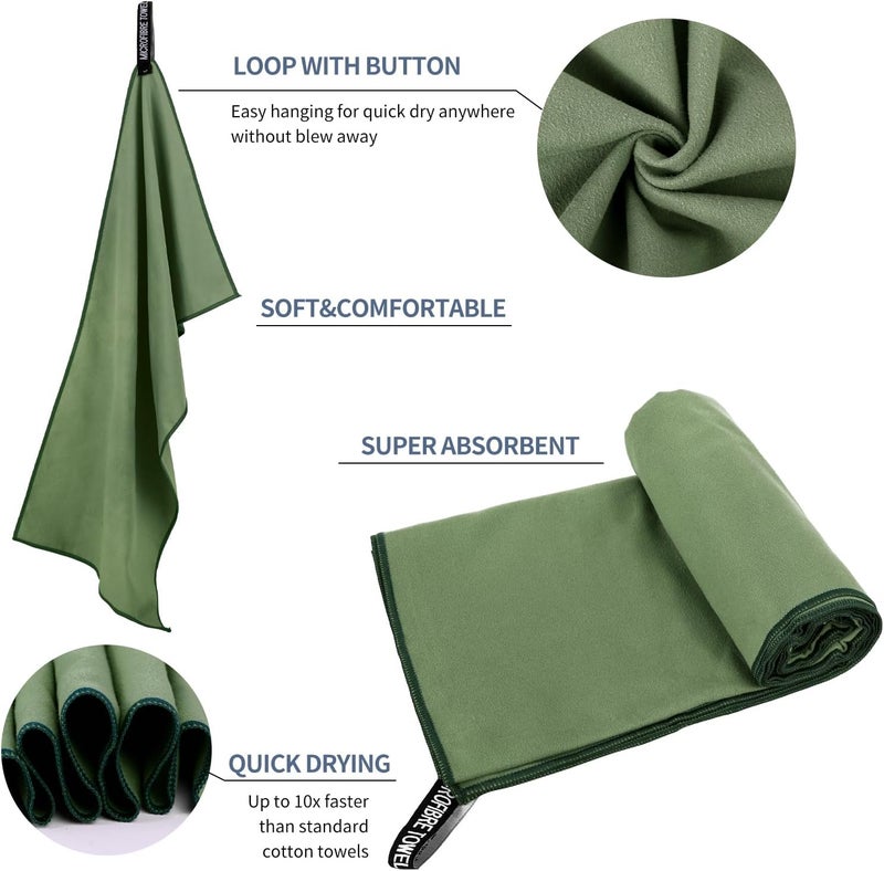ZIUDBOC Microfiber Travel Towel, Soft Lightweight Quick Dry Towel, Super Absorbent Compact Travel & Sports & Beach Towels for Camping, Backpack, Gym, Swimming, Yoga, Hiking (M:20"×40" -ArmyGreen) - Image 5